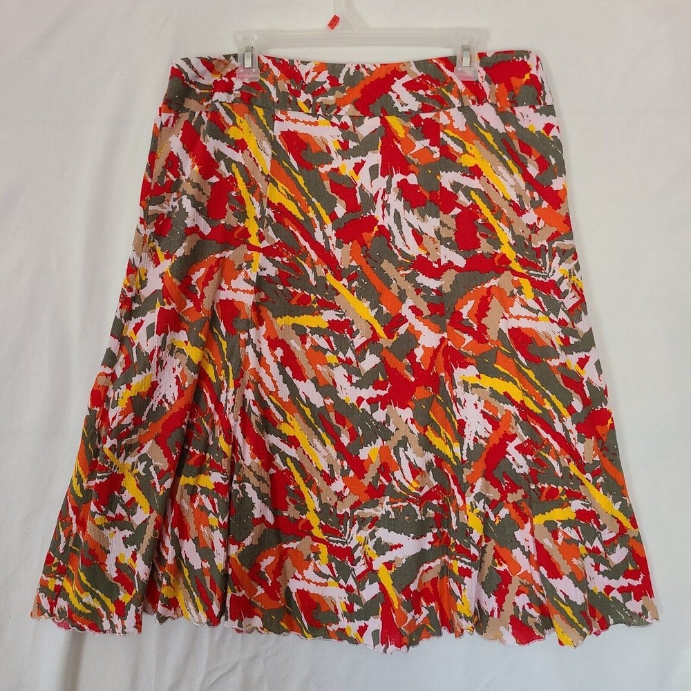 Ladies Medium Skirt Fun Multicolor Midi Laura Scott wrinkle free packable orange